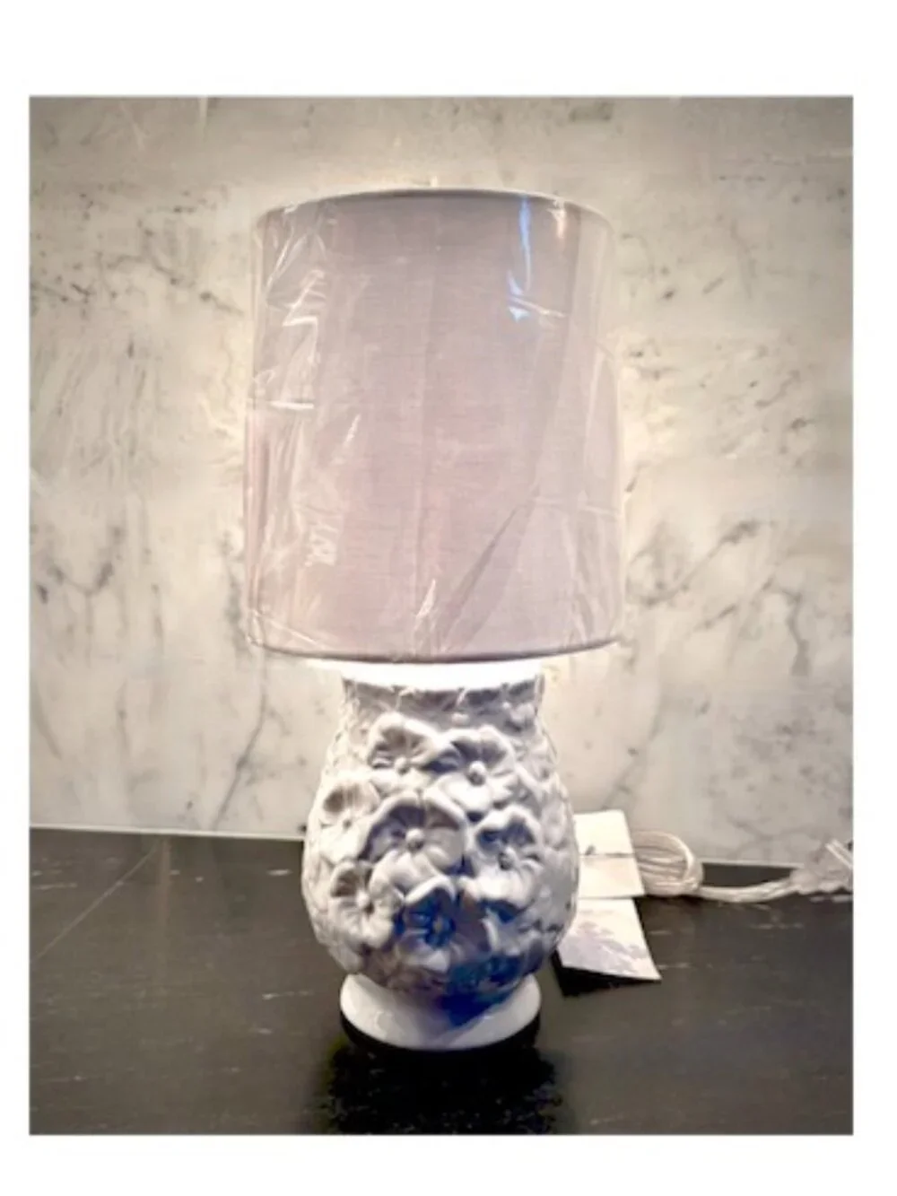 Shabby Chic Decor Table Lamp White Ceramic Poppy Flower Base White Shade NEW